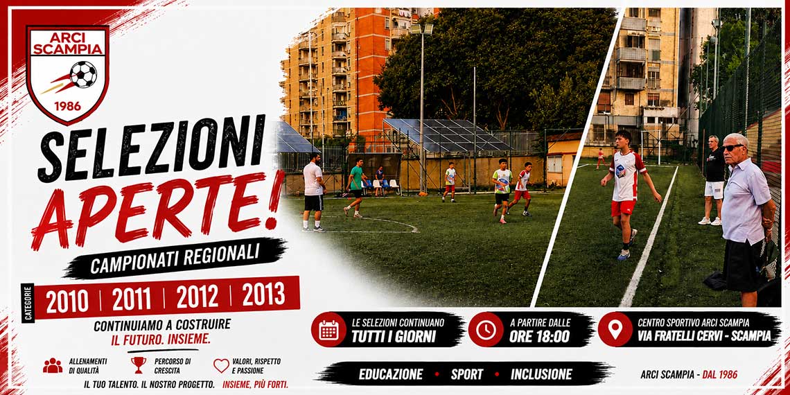 ⚽Selezioni aperte all’ARCI Scampia per la stagione 2026/27